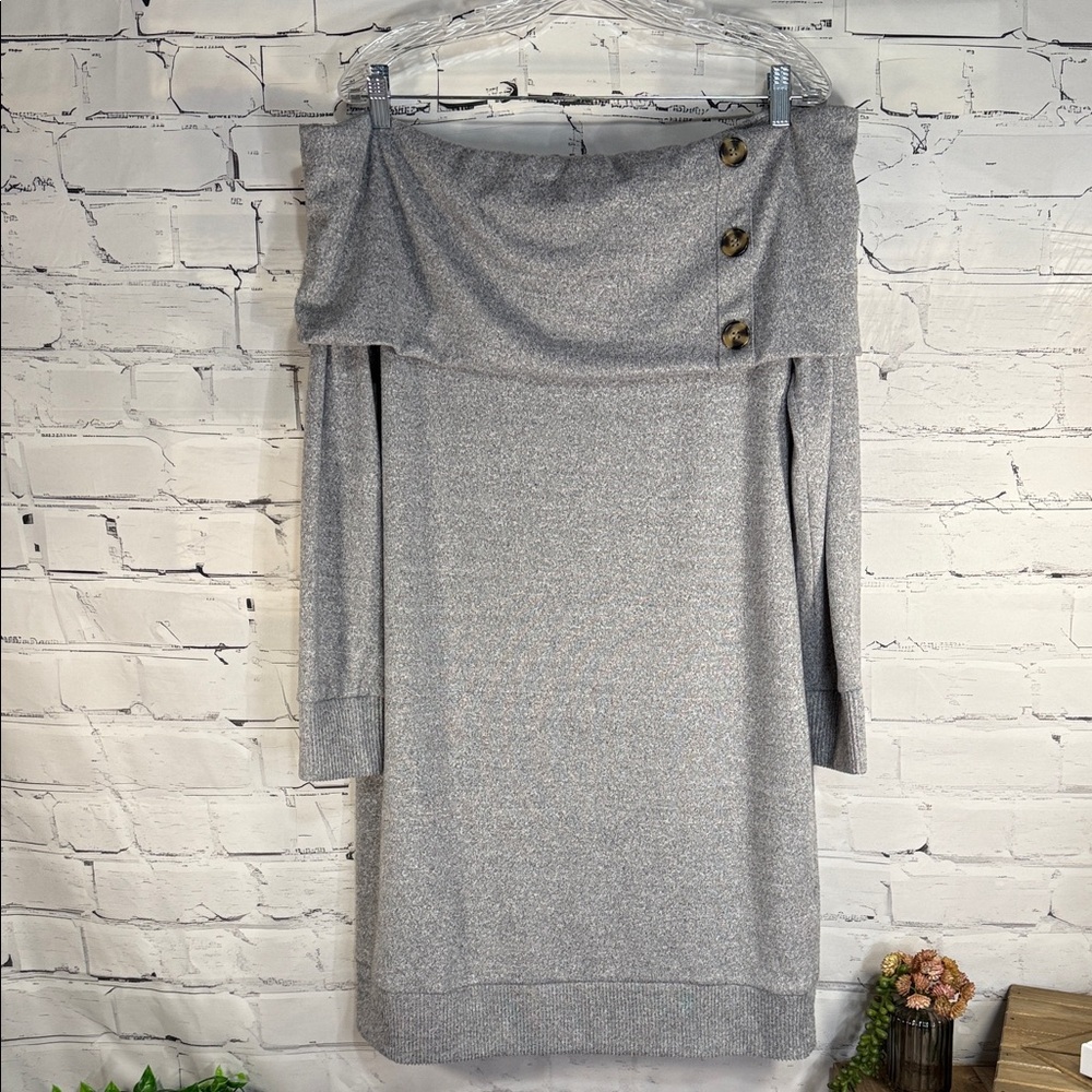 Derek‎ Heart Light Gray Off-Shoulder Sweater Dress